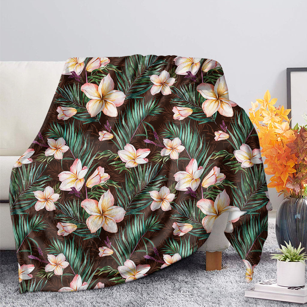 Tropical Frangipani Flower Print Blanket