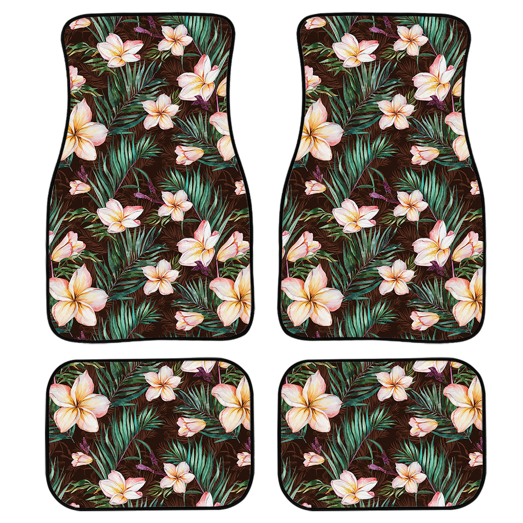 Tropical Frangipani Flower Print Front and Back Car Floor Mats