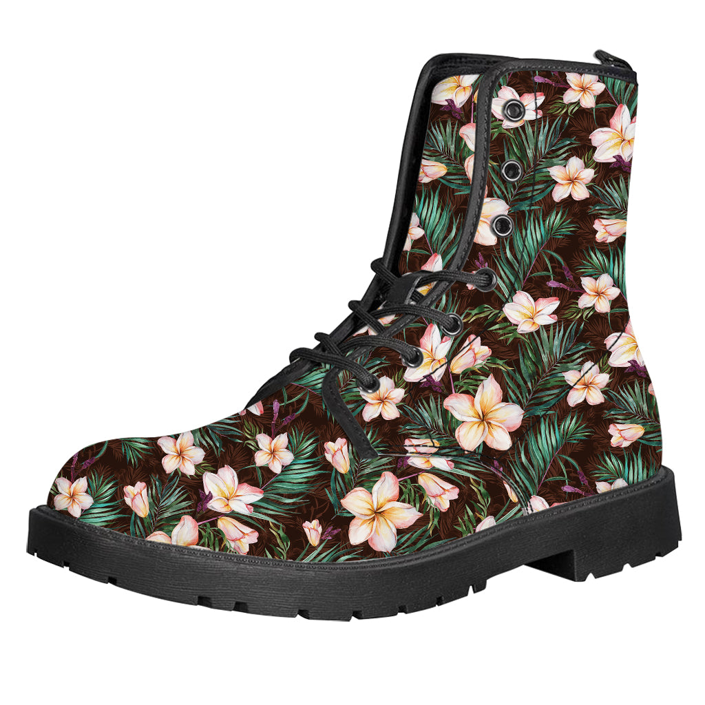 Tropical Frangipani Flower Print Leather Boots