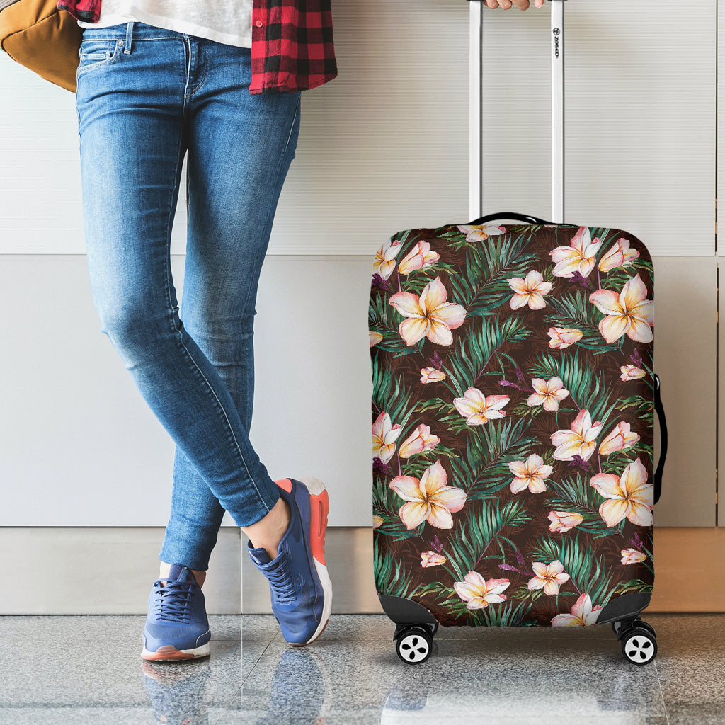 Tropical Frangipani Flower Print Luggage Cover