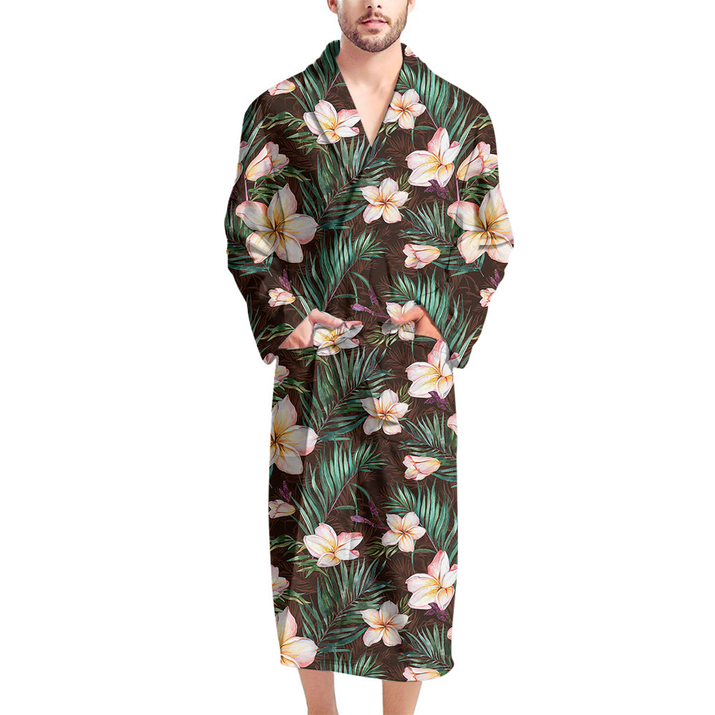 Tropical Frangipani Flower Print Men's Bathrobe