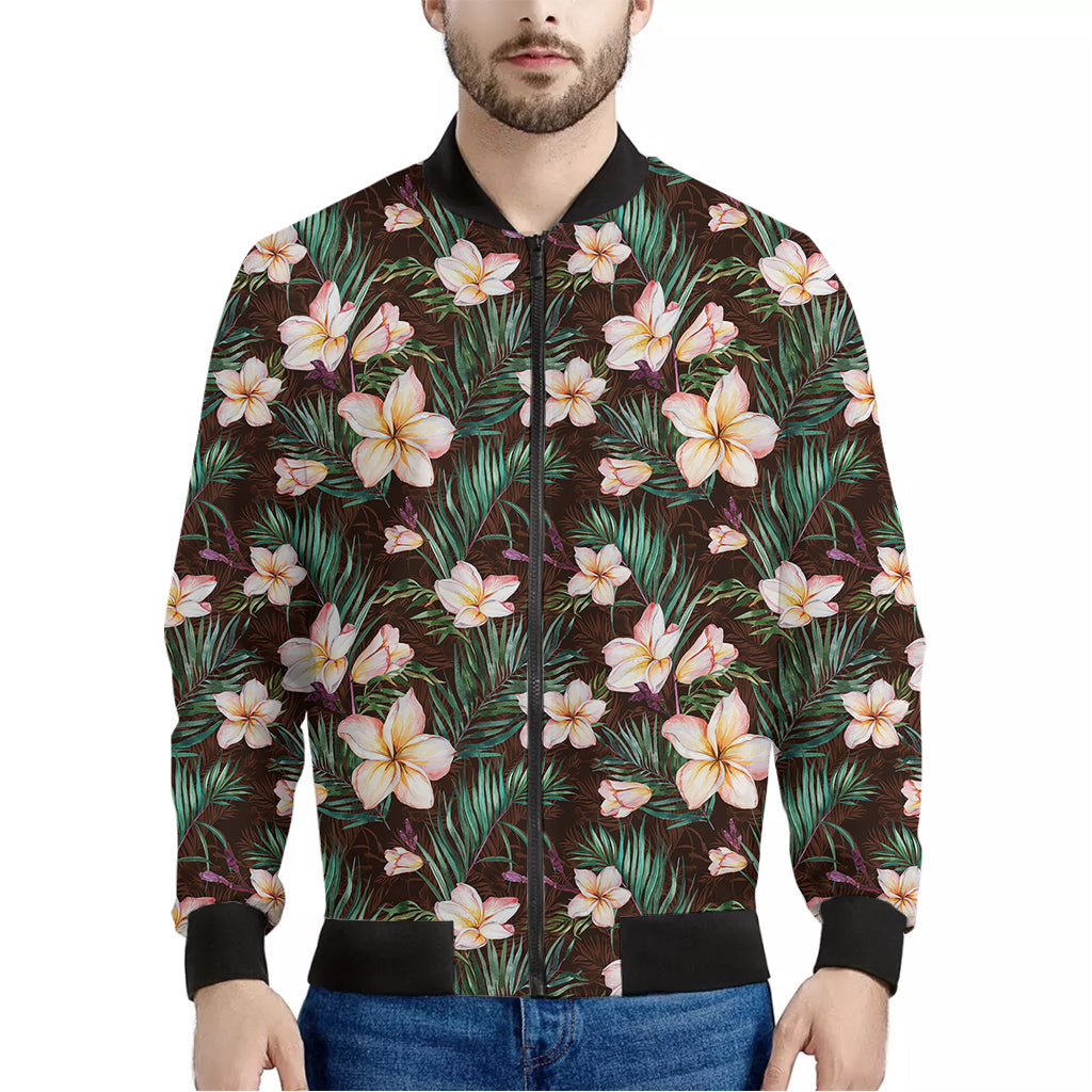 Tropical Frangipani Flower Print Men's Bomber Jacket