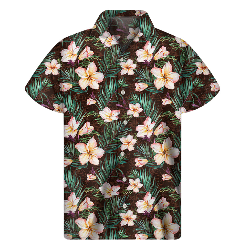 Tropical Frangipani Flower Print Men's Short Sleeve Shirt