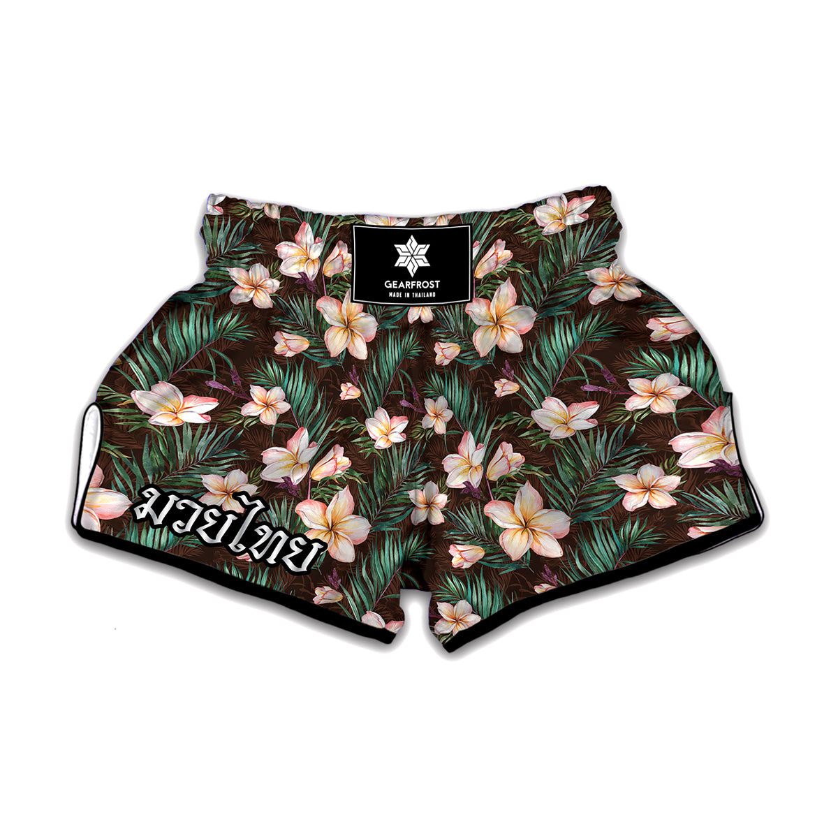 Tropical Frangipani Flower Print Muay Thai Boxing Shorts