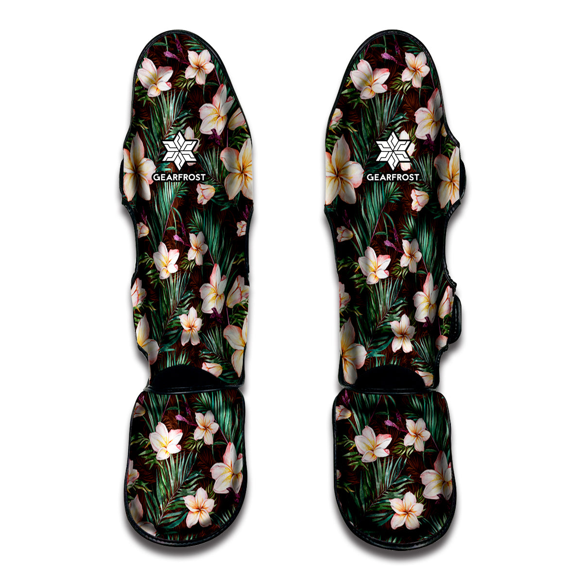 Tropical Frangipani Flower Print Muay Thai Shin Guards