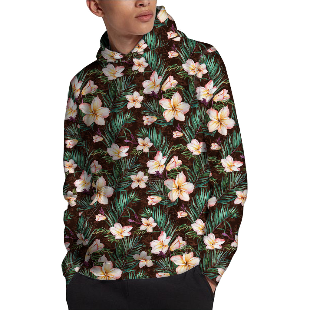 Tropical Frangipani Flower Print Pullover Hoodie