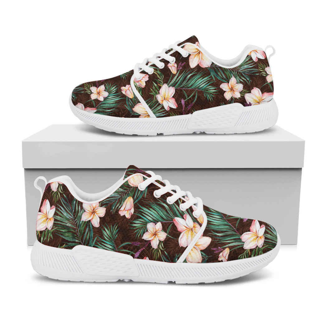 Tropical Frangipani Flower Print White Athletic Shoes