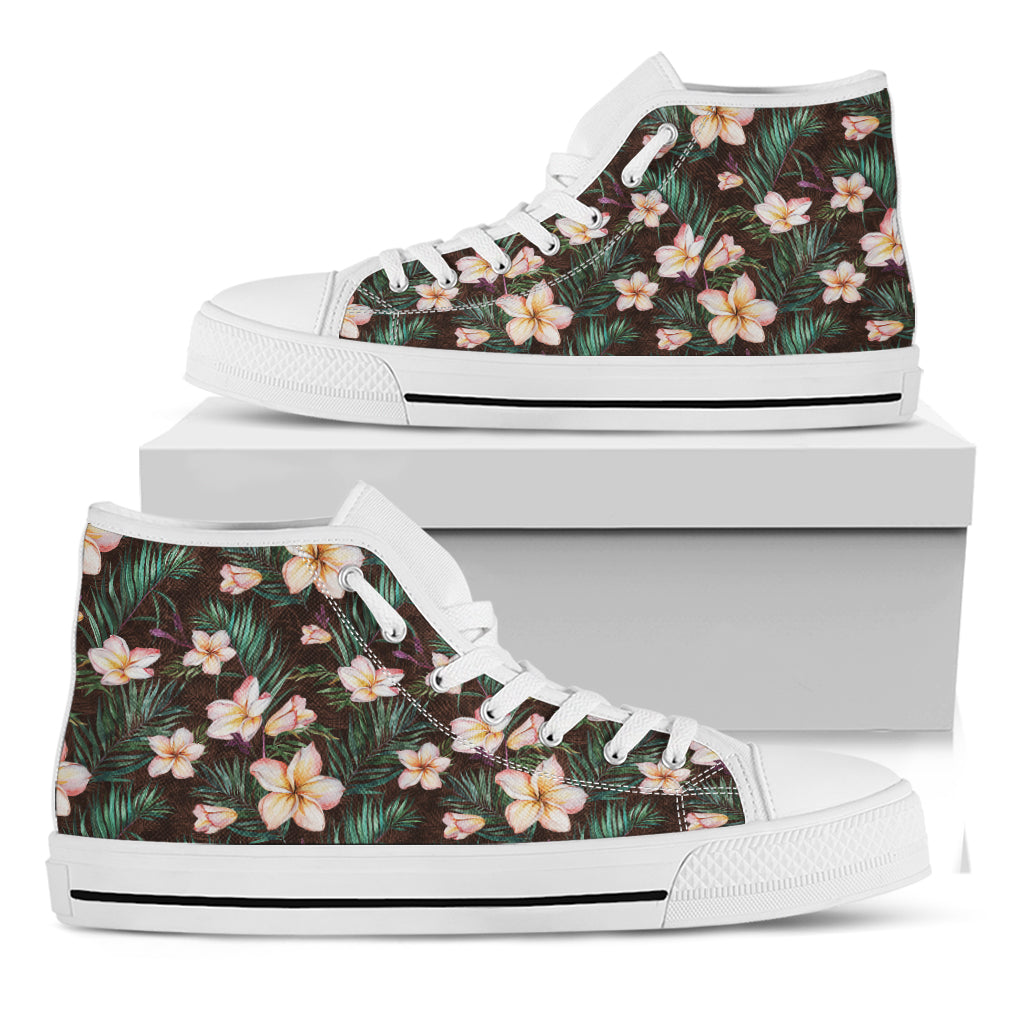 Tropical Frangipani Flower Print White High Top Shoes