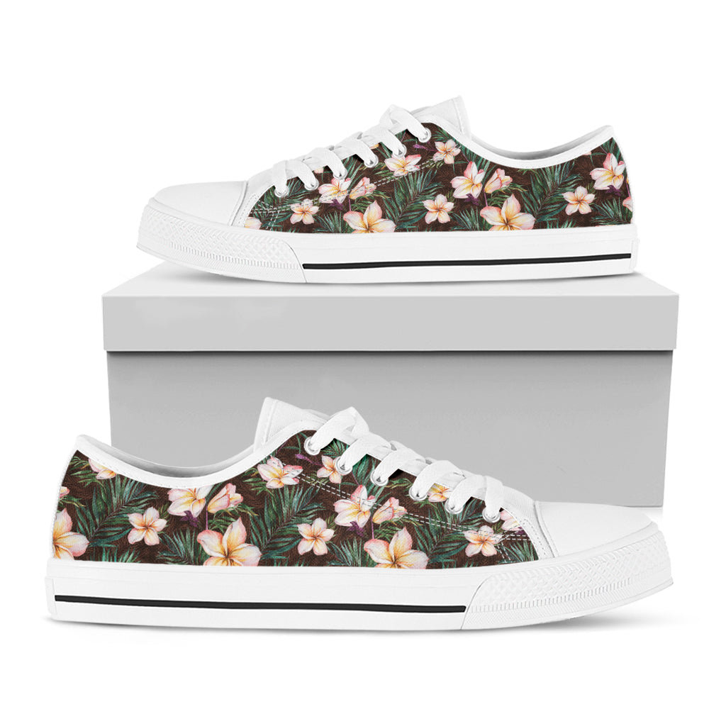 Tropical Frangipani Flower Print White Low Top Shoes