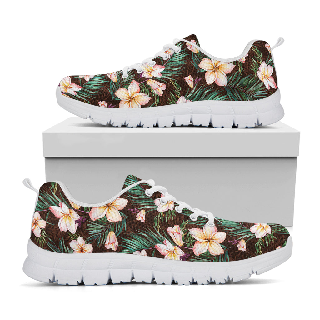 Tropical Frangipani Flower Print White Sneakers