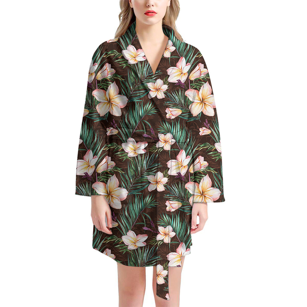 Tropical Frangipani Flower Print Women's Bathrobe