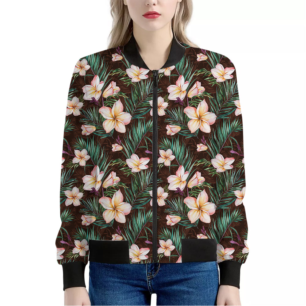 Tropical Frangipani Flower Print Women's Bomber Jacket