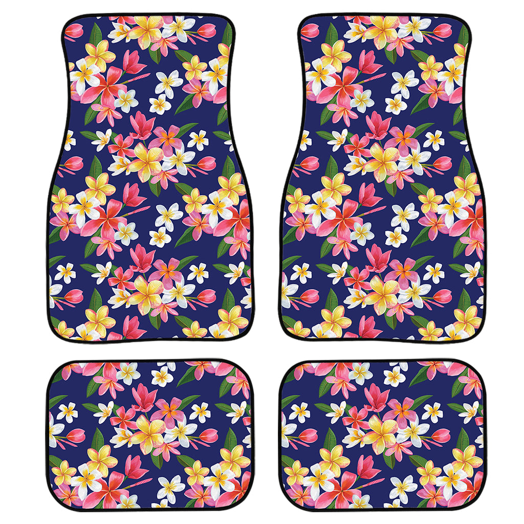 Tropical Frangipani Plumeria Print Front and Back Car Floor Mats