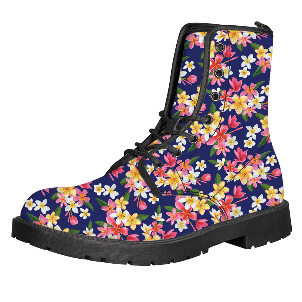 Tropical Frangipani Plumeria Print Leather Boots