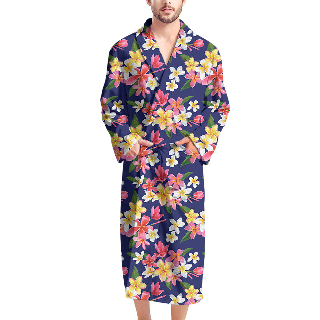 Tropical Frangipani Plumeria Print Men's Bathrobe