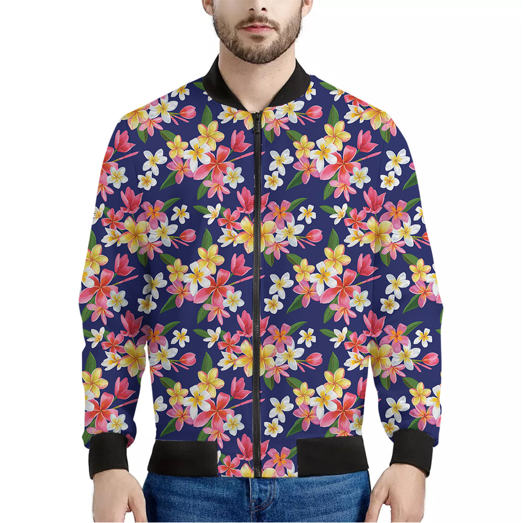 Tropical Frangipani Plumeria Print Men's Bomber Jacket