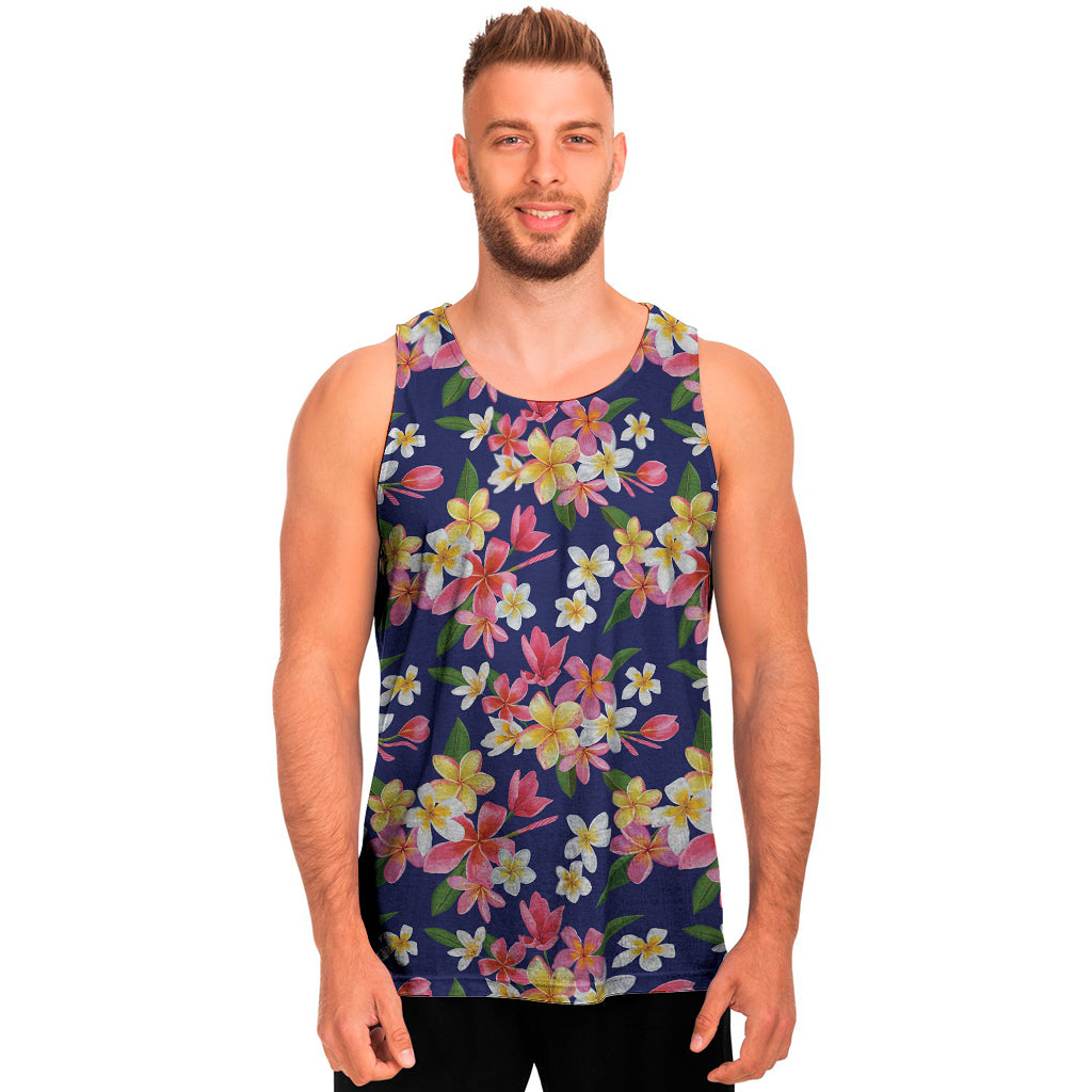 Tropical Frangipani Plumeria Print Men's Tank Top