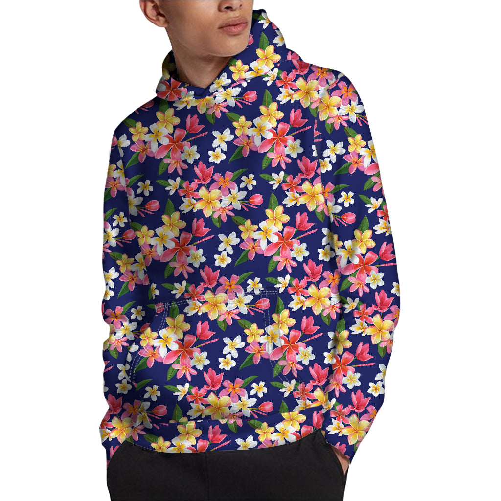 Tropical Frangipani Plumeria Print Pullover Hoodie