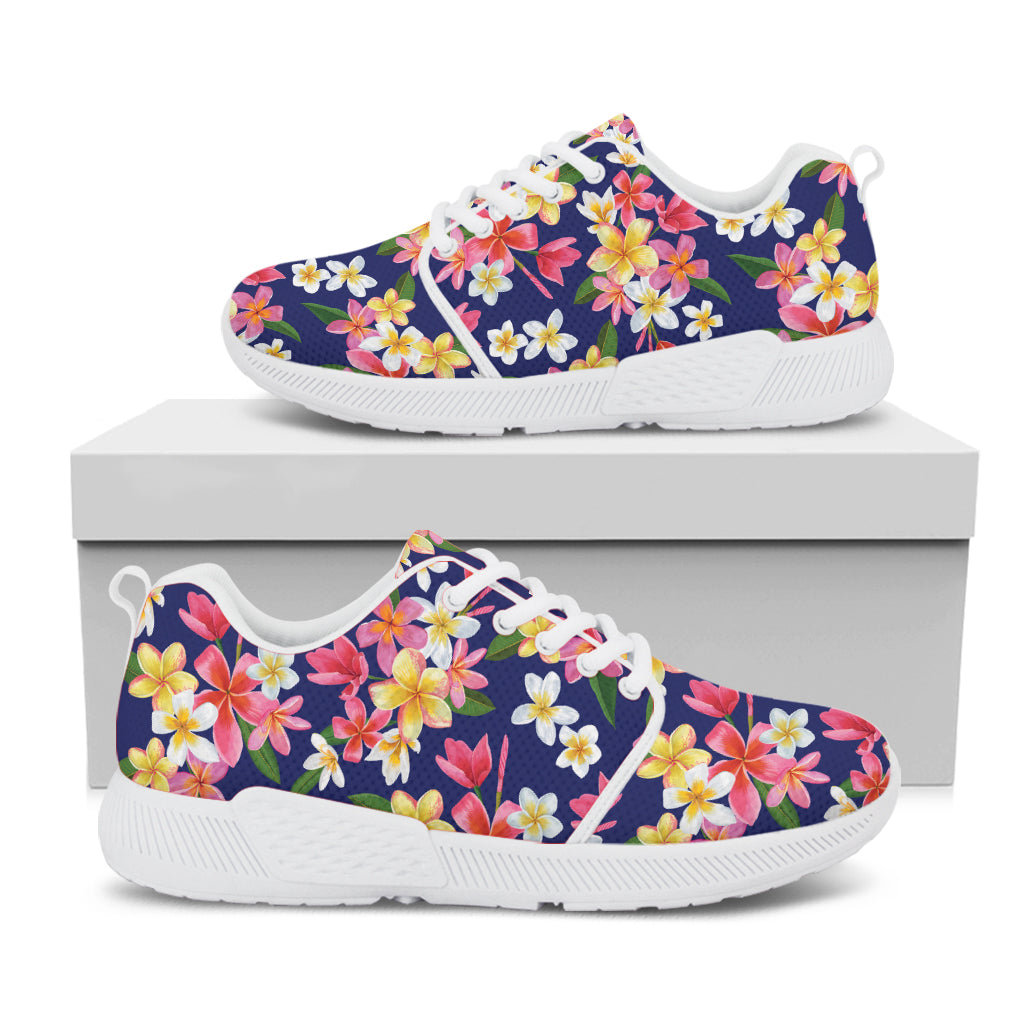 Tropical Frangipani Plumeria Print White Athletic Shoes