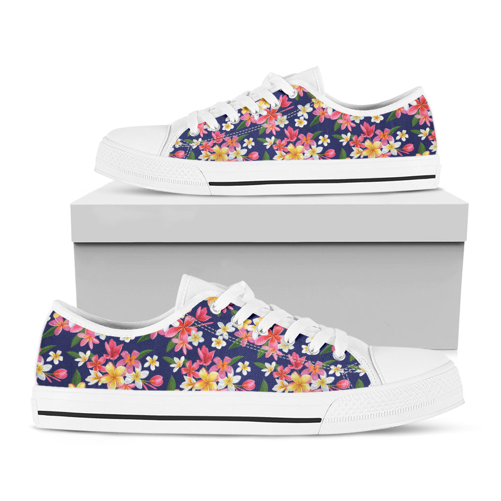 Tropical Frangipani Plumeria Print White Low Top Shoes