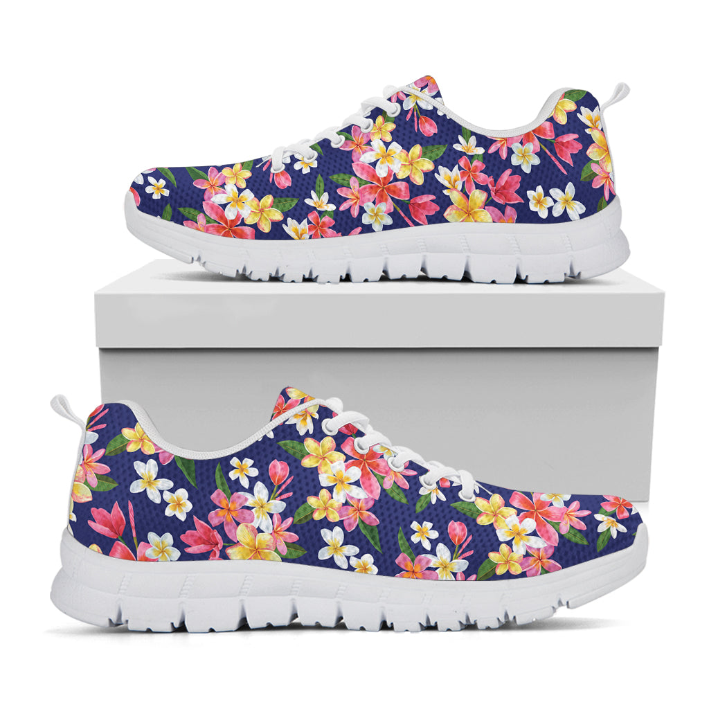 Tropical Frangipani Plumeria Print White Sneakers