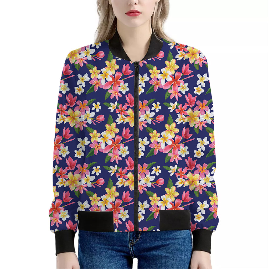 Tropical Frangipani Plumeria Print Women's Bomber Jacket