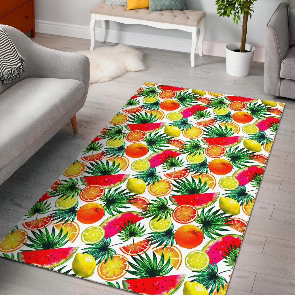 Tropical Fruit Leaf Pattern Print Area Rug