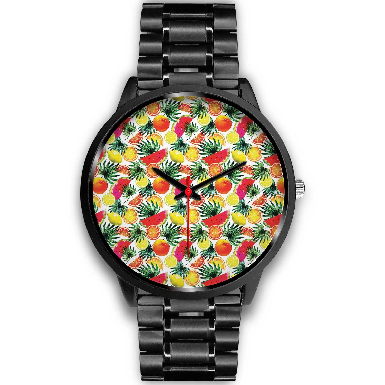 Tropical Fruit Leaf Pattern Print Black Watch