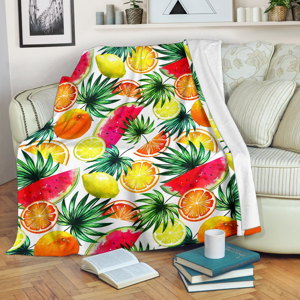 Tropical Fruit Leaf Pattern Print Blanket