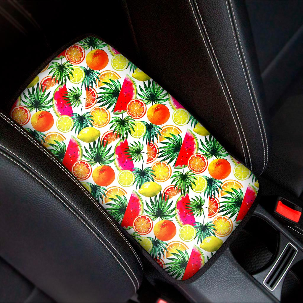 Tropical Fruit Leaf Pattern Print Car Center Console Cover