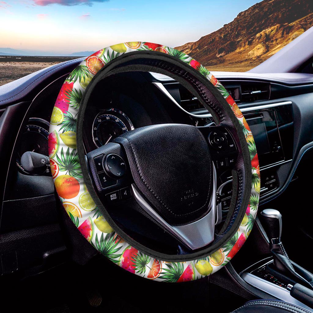 Tropical Fruit Leaf Pattern Print Car Steering Wheel Cover