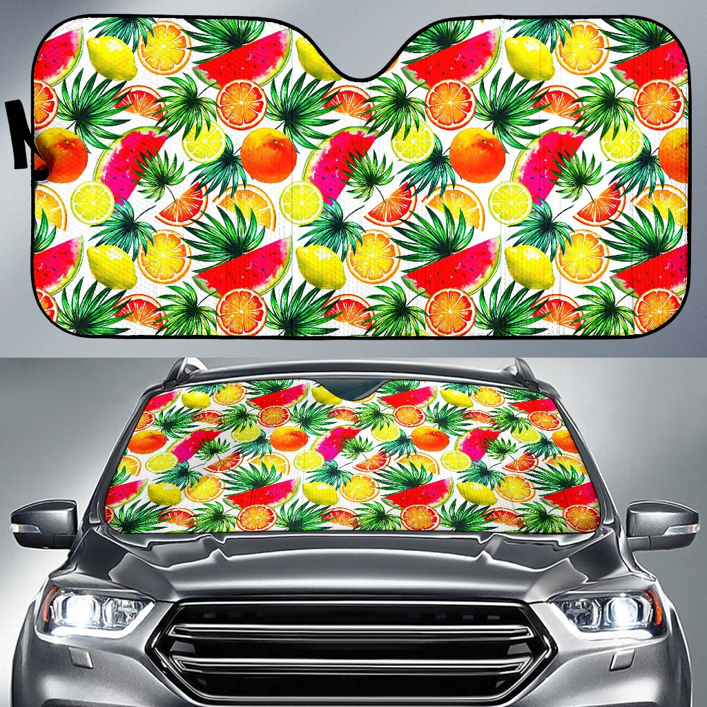 Tropical Fruit Leaf Pattern Print Car Sun Shade