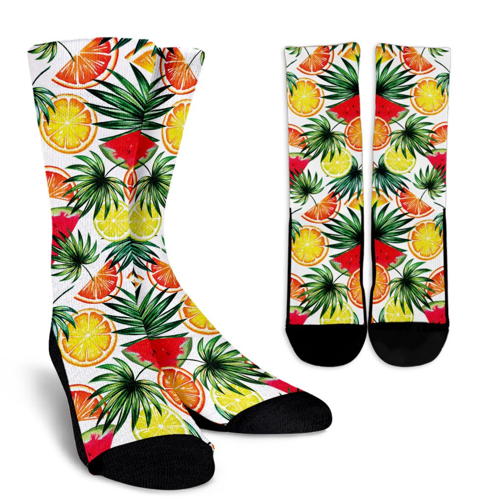 Tropical Fruit Leaf Pattern Print Crew Socks