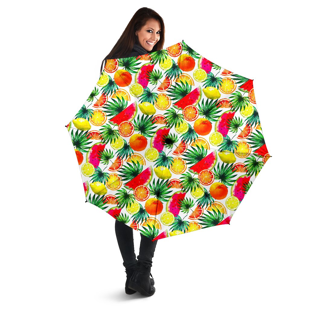 Tropical Fruit Leaf Pattern Print Foldable Umbrella