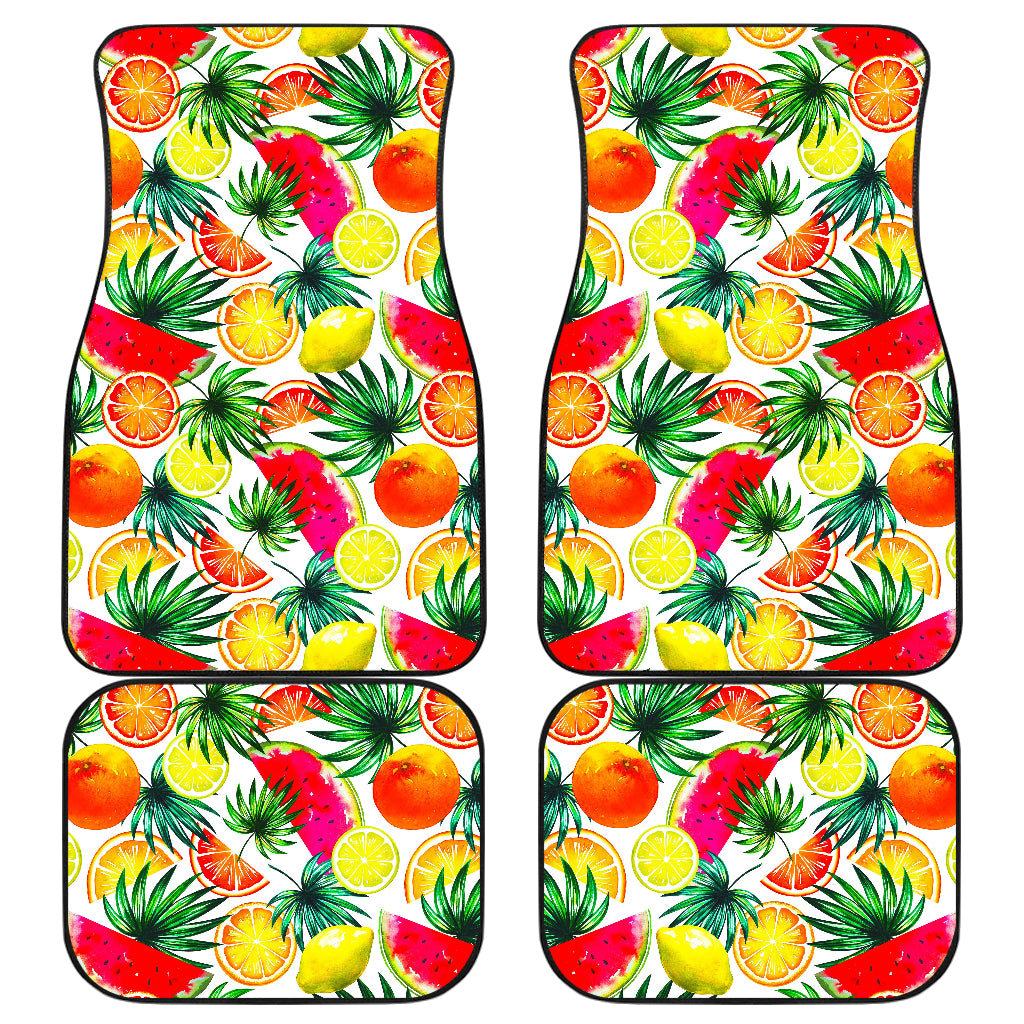 Tropical Fruit Leaf Pattern Print Front and Back Car Floor Mats