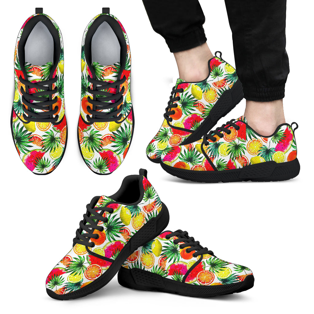 Tropical Fruit Leaf Pattern Print Men's Athletic Shoes