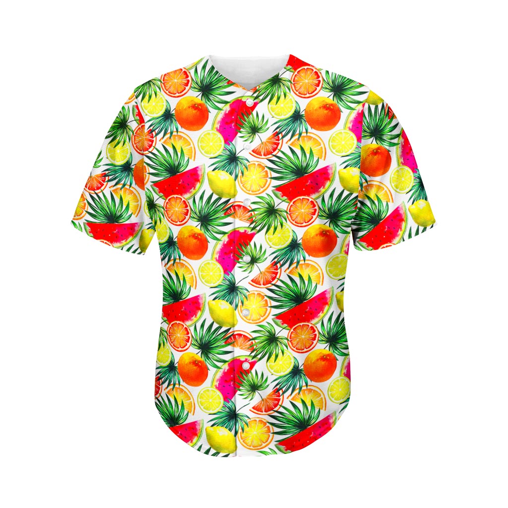 Tropical Fruit Leaf Pattern Print Men's Baseball Jersey