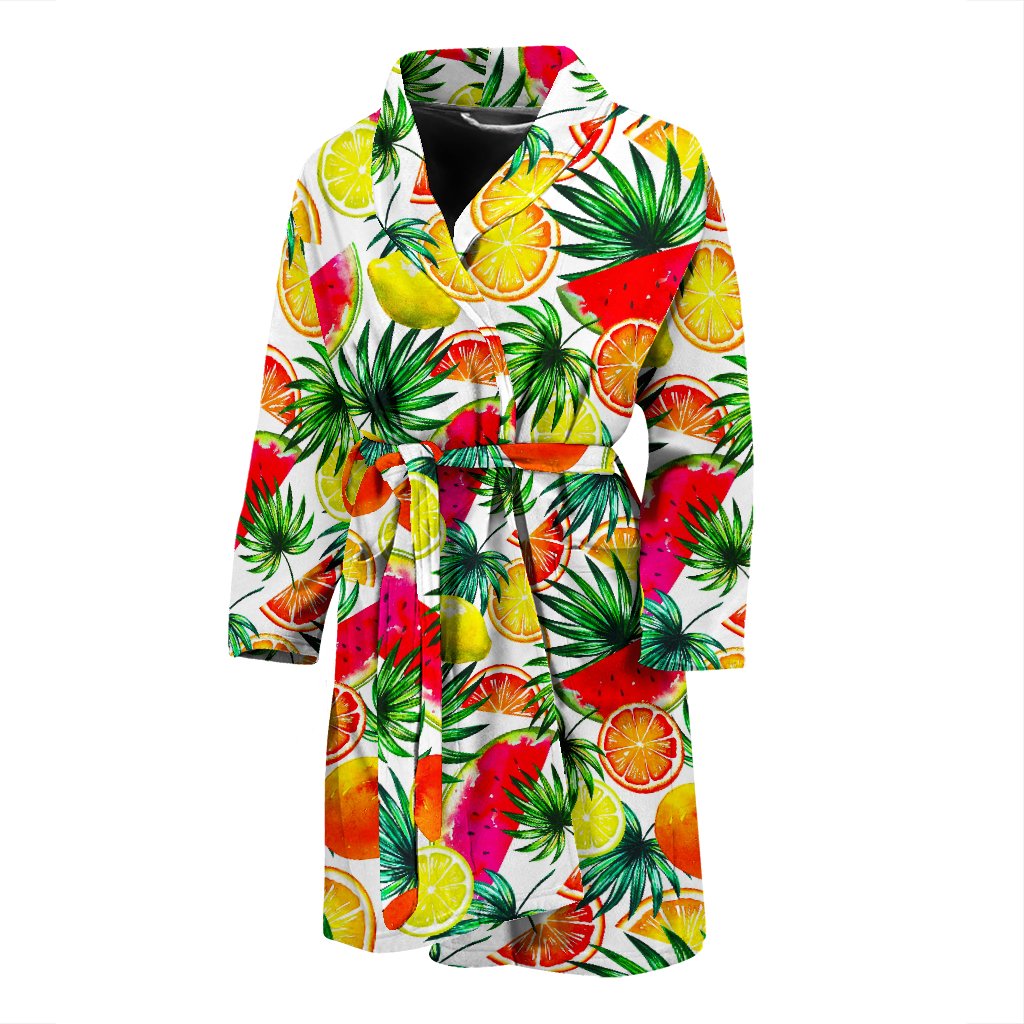 Tropical Fruit Leaf Pattern Print Men's Bathrobe