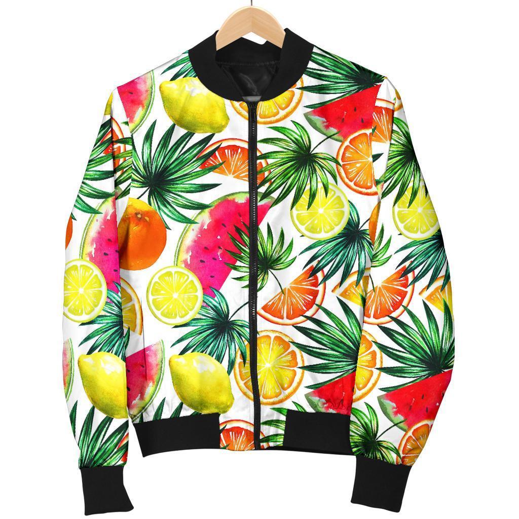 Tropical Fruit Leaf Pattern Print Men's Bomber Jacket