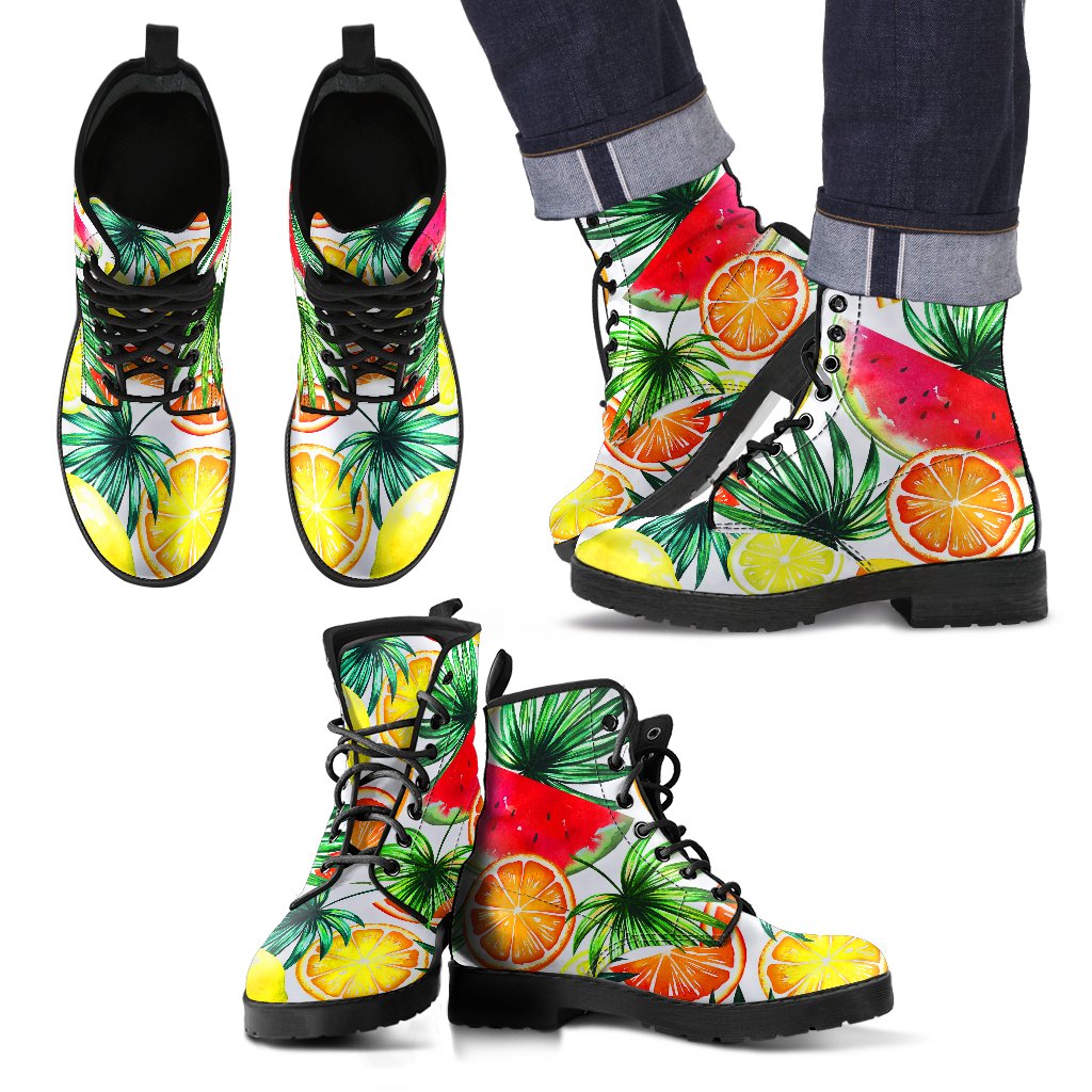 Tropical Fruit Leaf Pattern Print Men's Boots