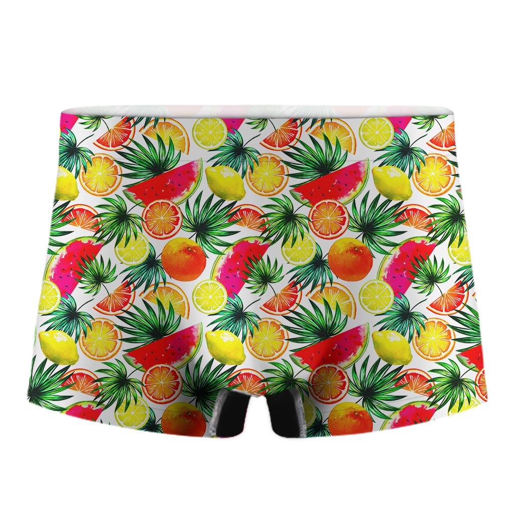 Tropical Fruit Leaf Pattern Print Men's Boxer Briefs