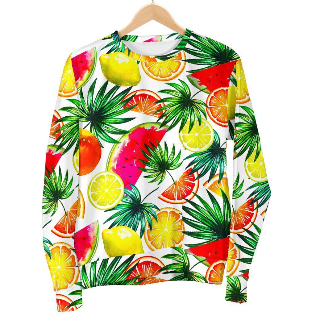 Tropical Fruit Leaf Pattern Print Men's Crewneck Sweatshirt