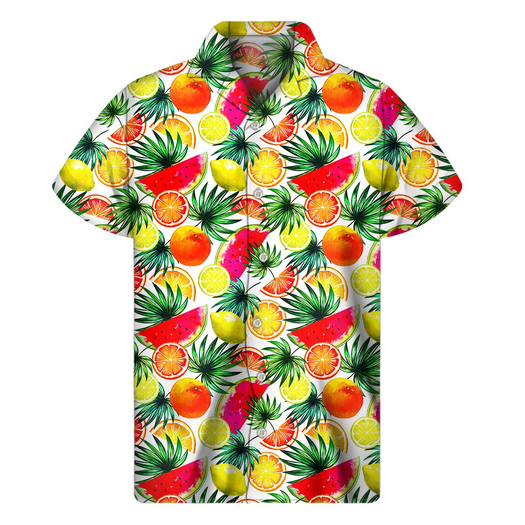 Tropical Fruit Leaf Pattern Print Men's Short Sleeve Shirt