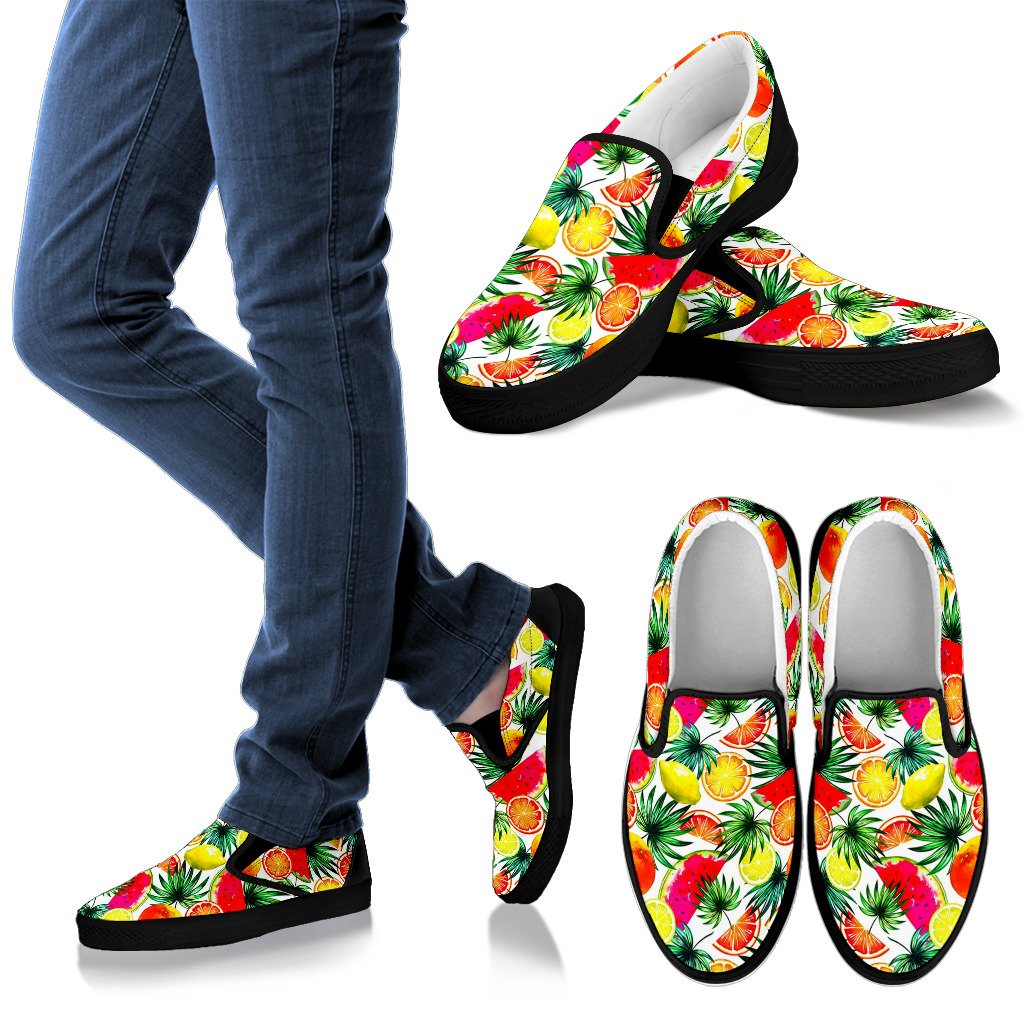 Tropical Fruit Leaf Pattern Print Men's Slip On Shoes