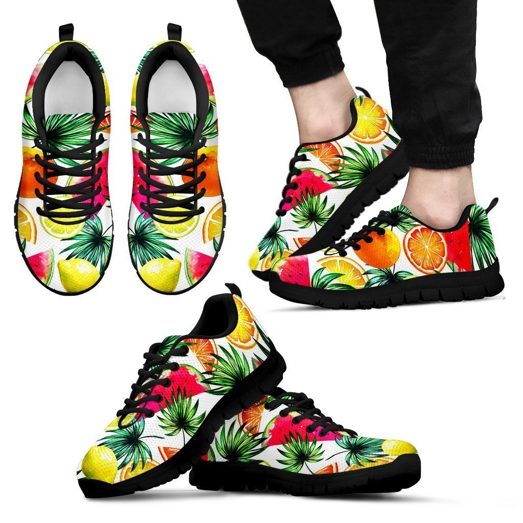 Tropical Fruit Leaf Pattern Print Men's Sneakers