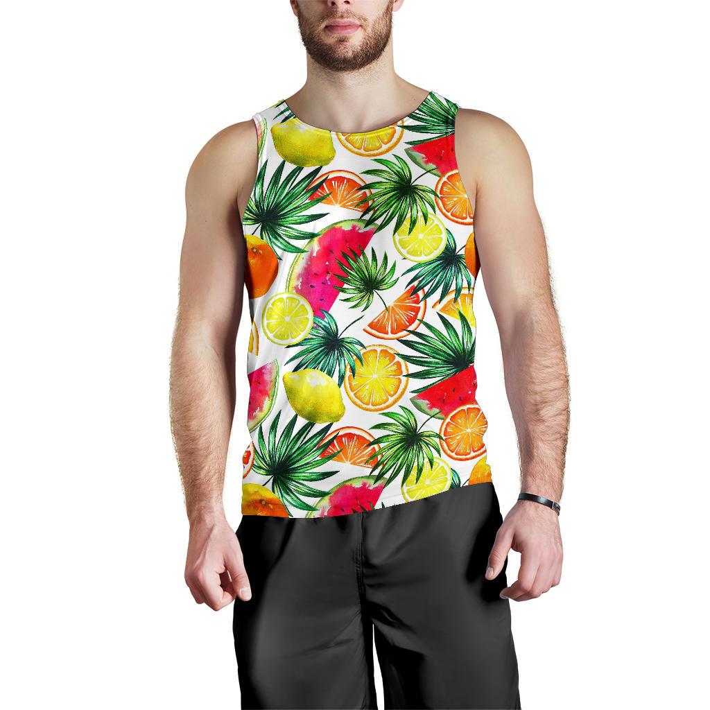 Tropical Fruit Leaf Pattern Print Men's Tank Top