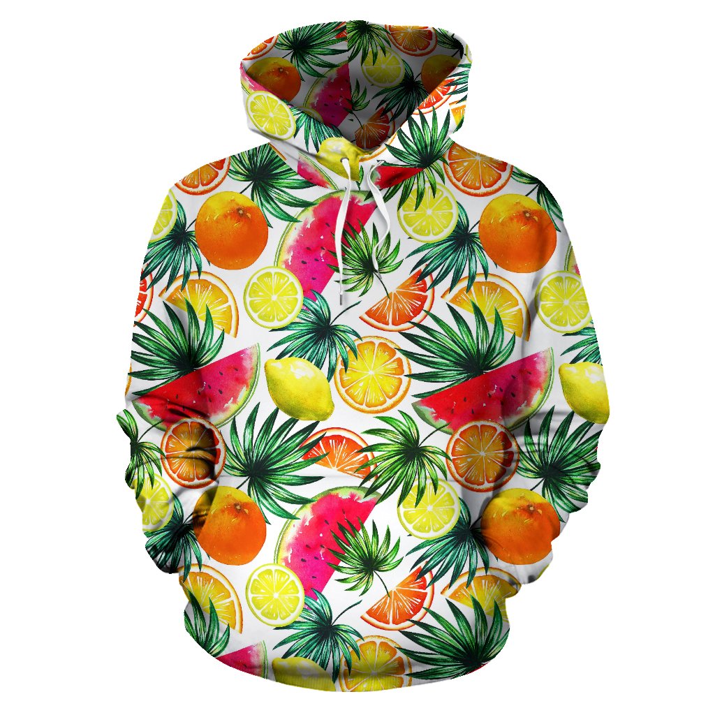 Tropical Fruit Leaf Pattern Print Pullover Hoodie