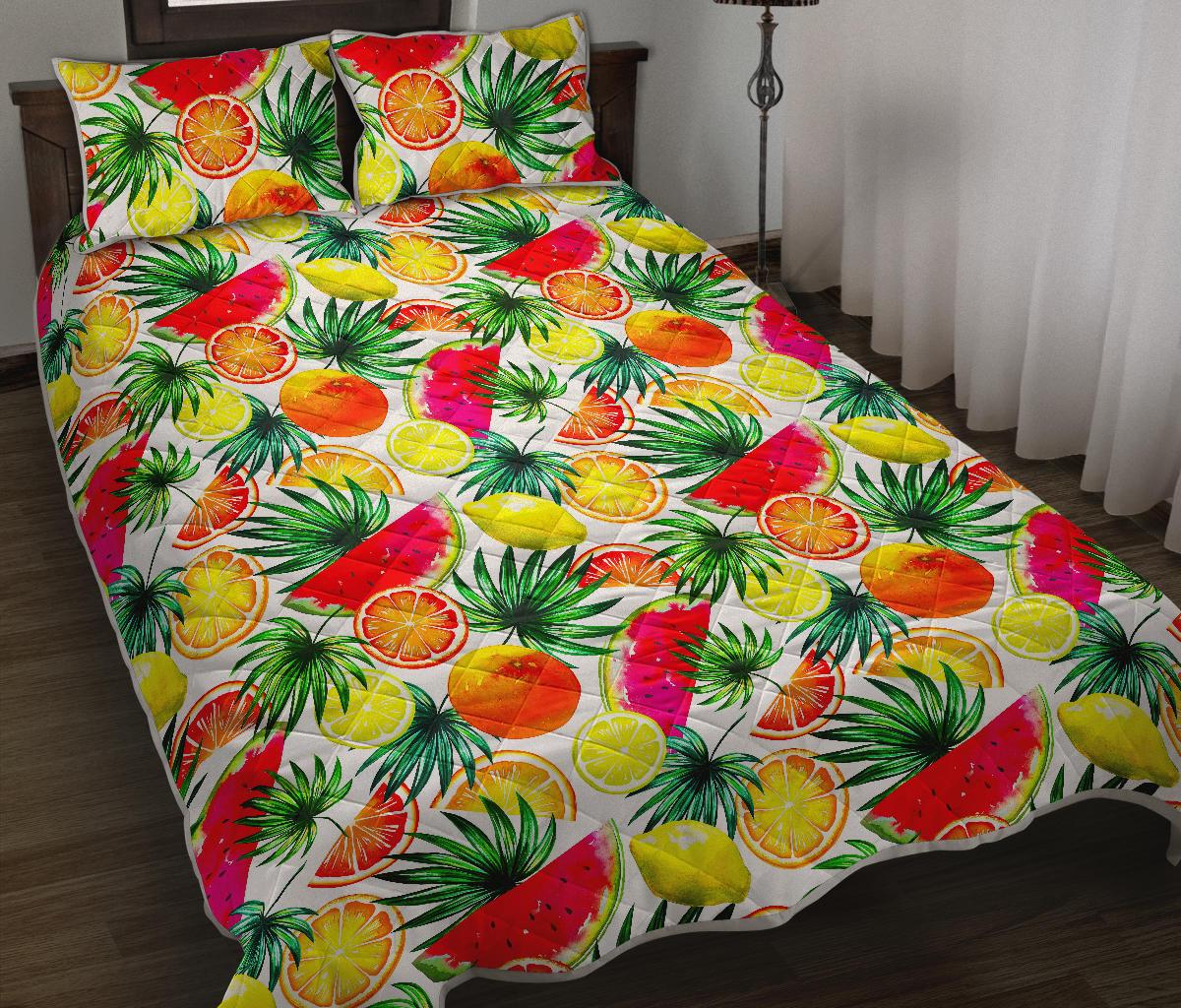 Tropical Fruit Leaf Pattern Print Quilt Bed Set