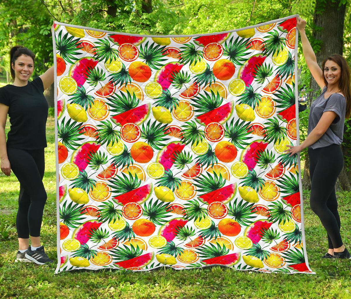 Tropical Fruit Leaf Pattern Print Quilt