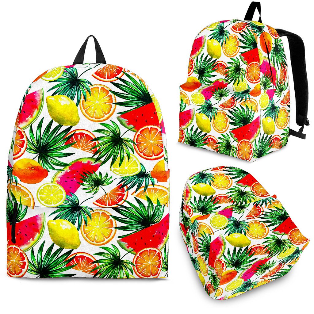 Tropical Fruit Leaf Pattern Print School Backpack